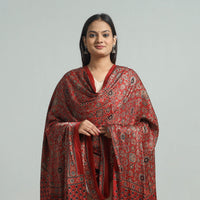 Red - Ajrakh Modal Silk Dupatta with Zari Border 01