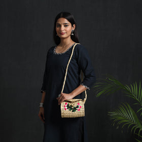 Beige - handcrafted natural water reed embroidered sling