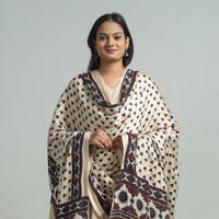 Beige - Ajrakh Modal Silk Dupatta with Zari Border 02