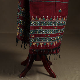 Maroon - Kantha Hand Embroidered Khes Handwoven Cotton Dupatta 20