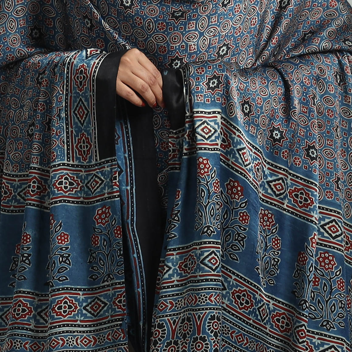 Blue - Ajrakh Modal Silk Dupatta with Zari Border 03