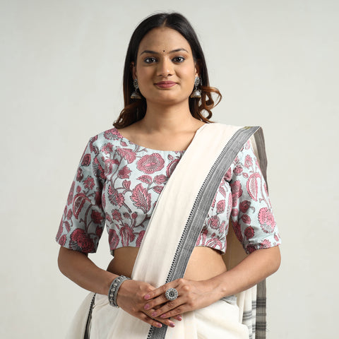 Grey - Sanganeri Block Printed Cotton Stitched Blouse