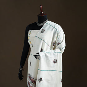 White - Kantha Hand Embroidered Khes Handwoven Cotton Dupatta 21