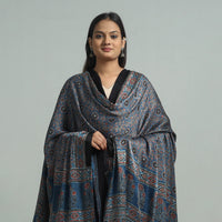 Blue - Ajrakh Modal Silk Dupatta with Zari Border 03