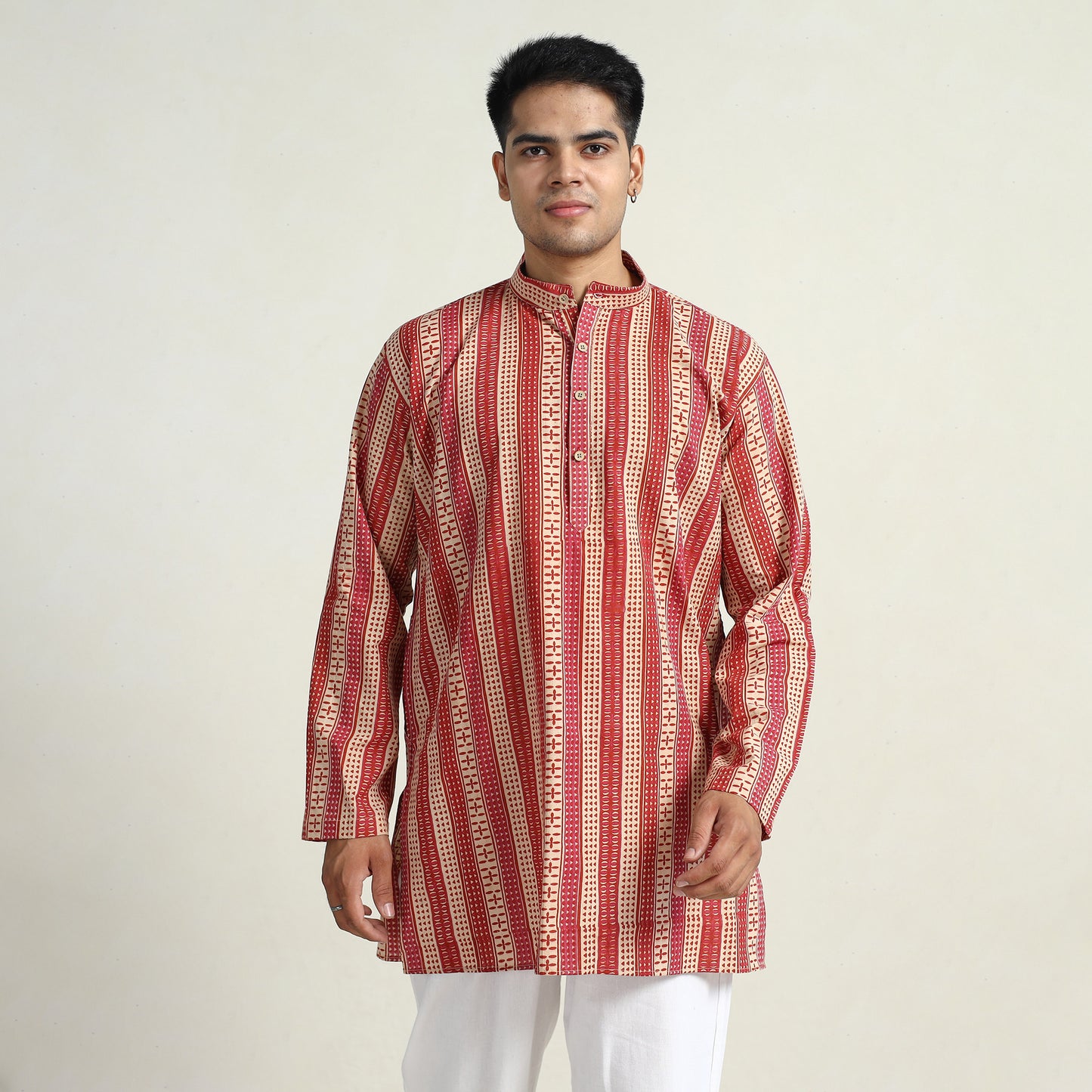 Kalamkari Printed Cotton Men Short Kurta 10