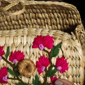 Pink Handcrafted Natural Water Reed Embroidered Sling Bag 
