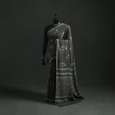 Pure Merino Wool Hand Block Akola Prints Saree 05