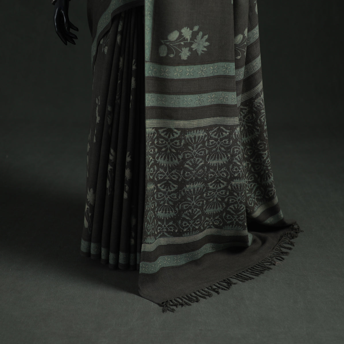 Pure Merino Wool Hand Block Akola Prints Saree 05
