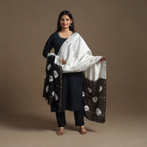 White - Tie & Dye Chanderi Silk Handloom Shibori Dupatta 01