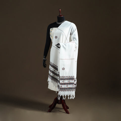 White - Kantha Hand Embroidered Khes Handwoven Cotton Dupatta 24