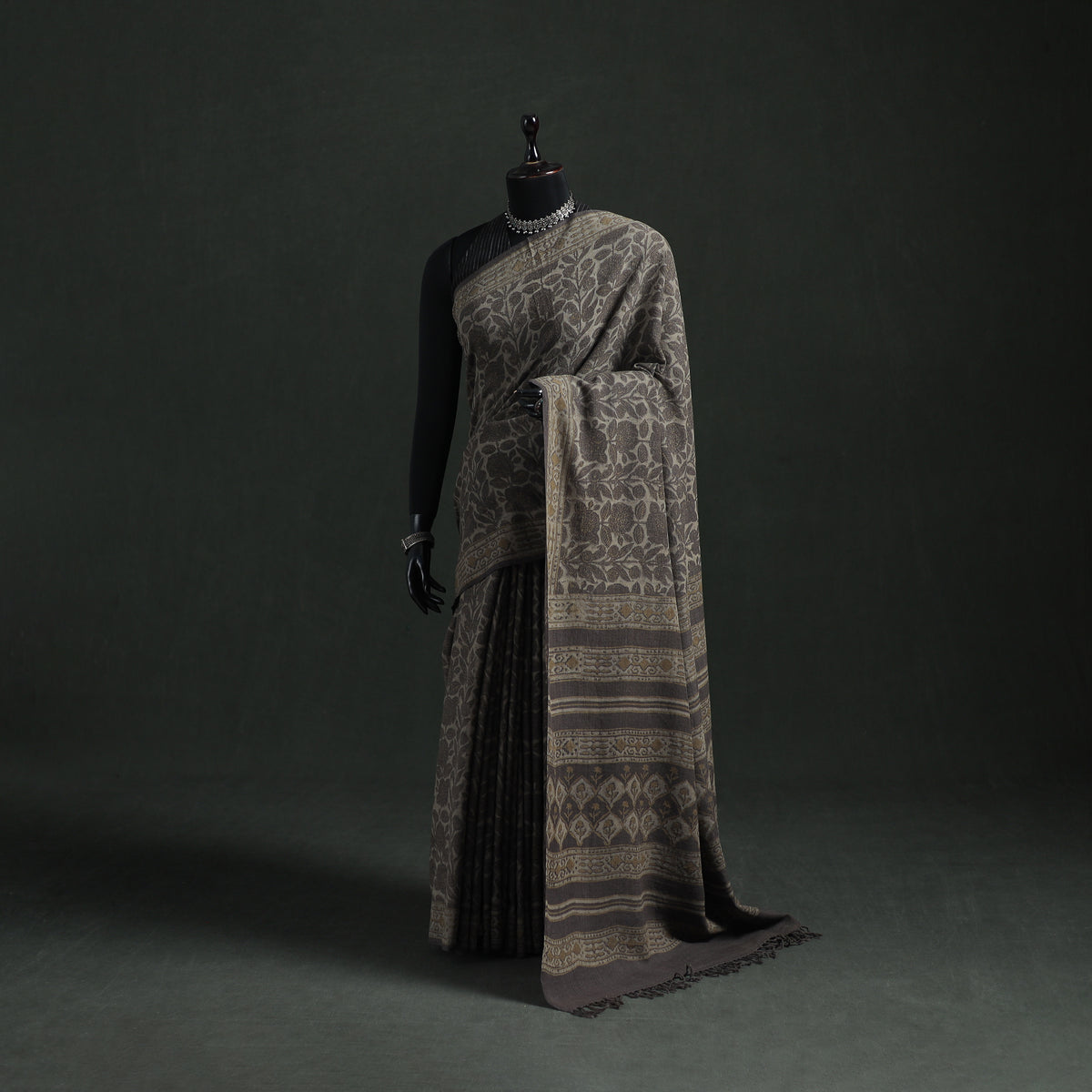 Pure Merino Wool Hand Block Akola Prints Saree 04