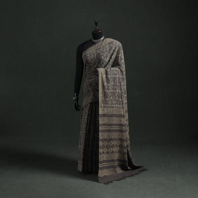 Pure Merino Wool Hand Block Akola Prints Saree 04