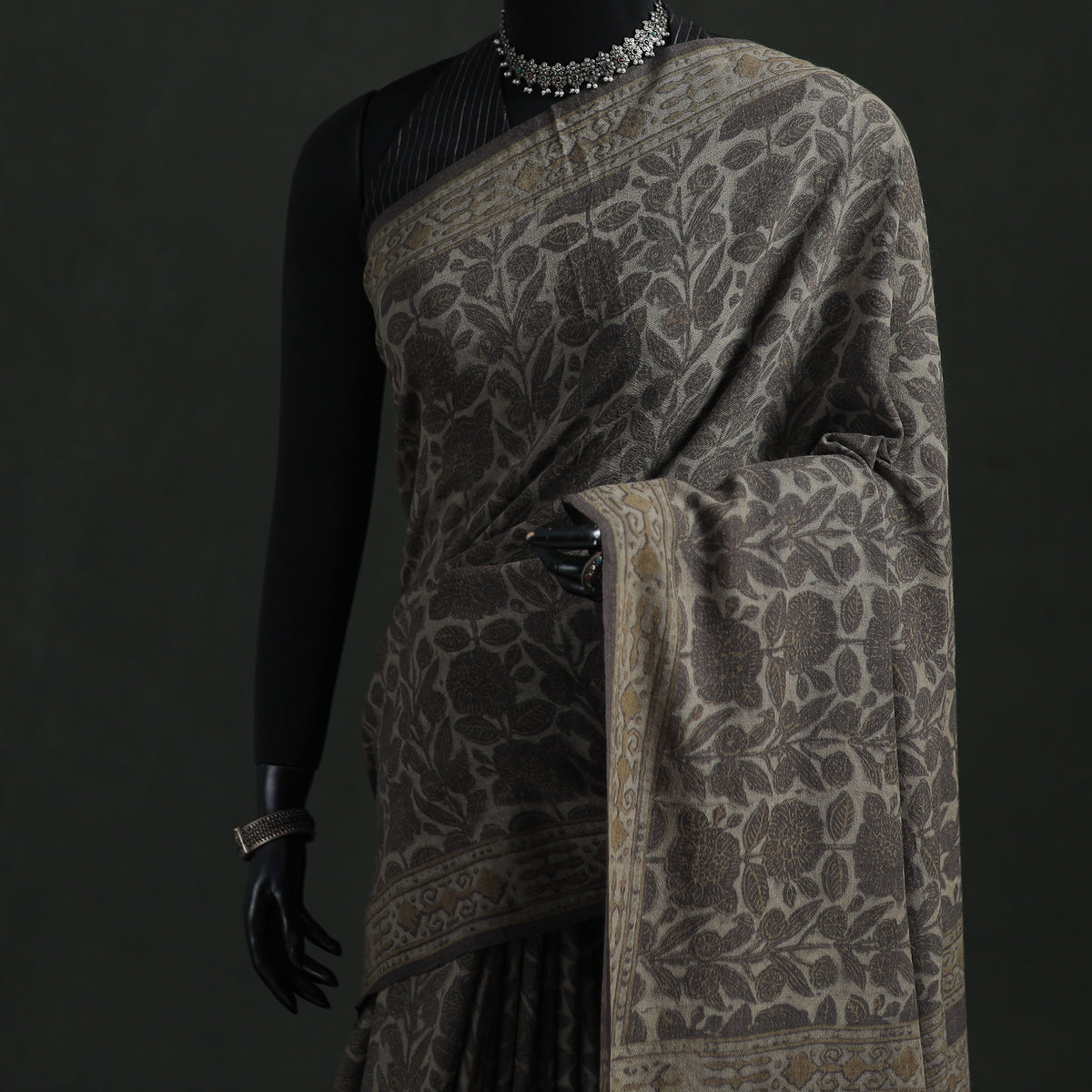 Pure Merino Wool Hand Block Akola Prints Saree 04
