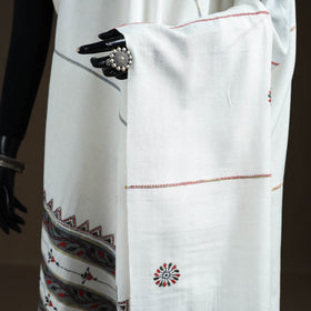 White - Kantha Hand Embroidered Khes Handwoven Cotton Dupatta 24