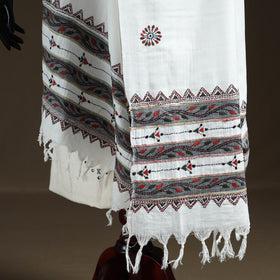 White - Kantha Hand Embroidered Khes Handwoven Cotton Dupatta 24