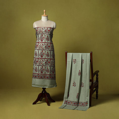 3pc Chain Stitch Aari Embroidered Merino Wool Unstitched Dress Material 55