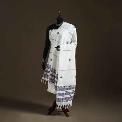 White - Kantha Hand Embroidered Khes Handwoven Cotton Dupatta 25