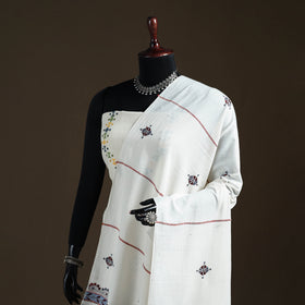 White - Kantha Hand Embroidered Khes Handwoven Cotton Dupatta 25