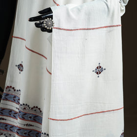 White - Kantha Hand Embroidered Khes Handwoven Cotton Dupatta 25