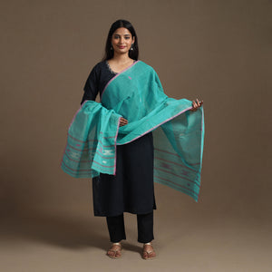 Turquoise Blue - Handloom Cotton Manipuri Dupatta 04