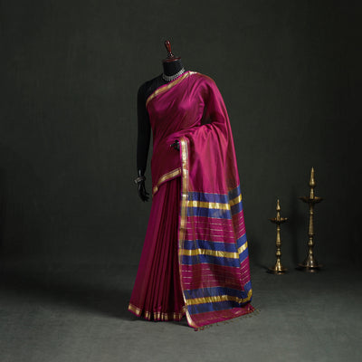 Handloom Zari Border Maheshwari Silk Saree 08