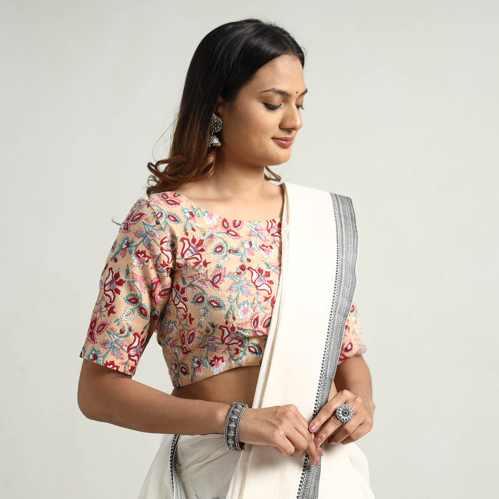 Beige - Sanganeri Block Printed Cotton Stitched Blouse