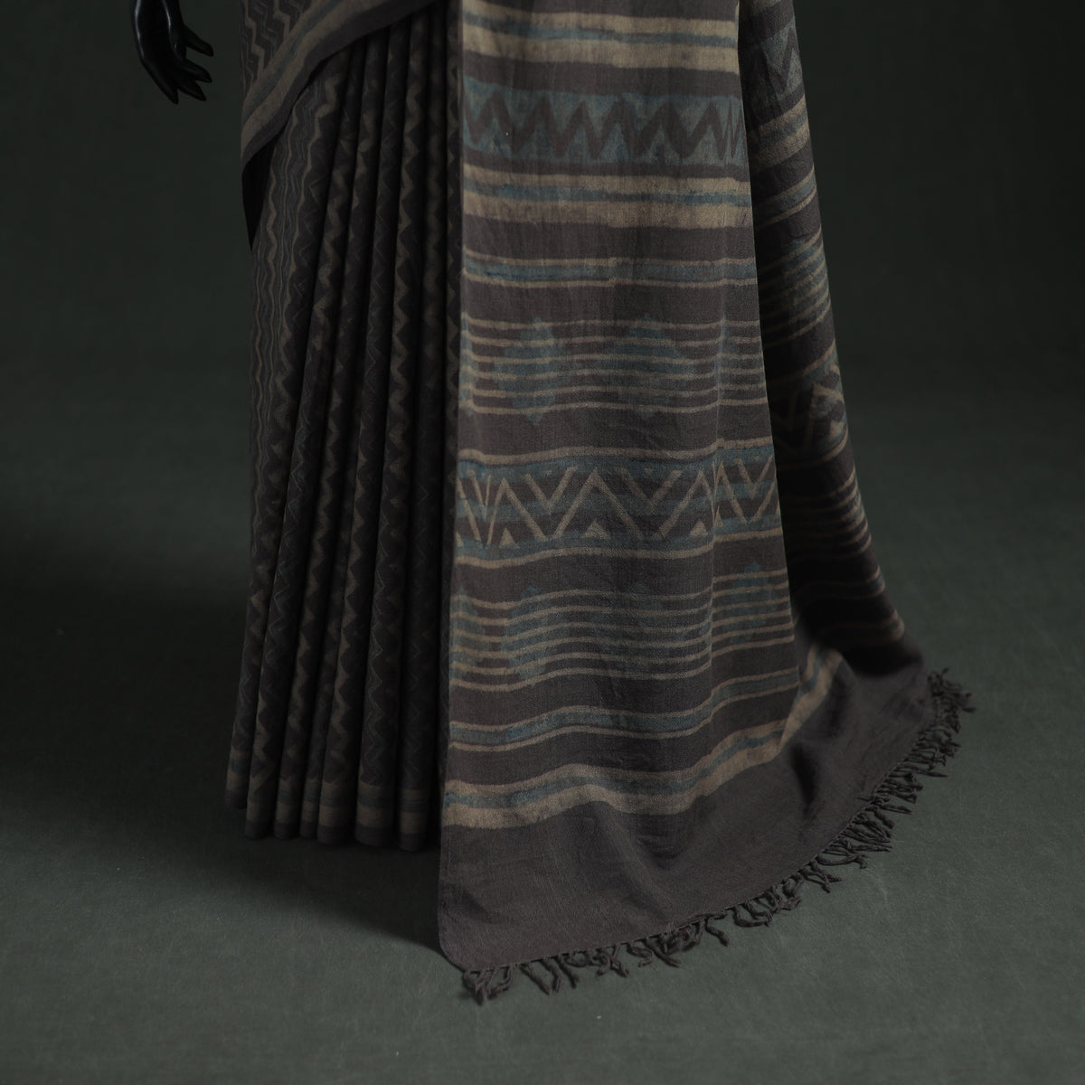 Pure Merino Wool Hand Block Akola Prints Saree 03