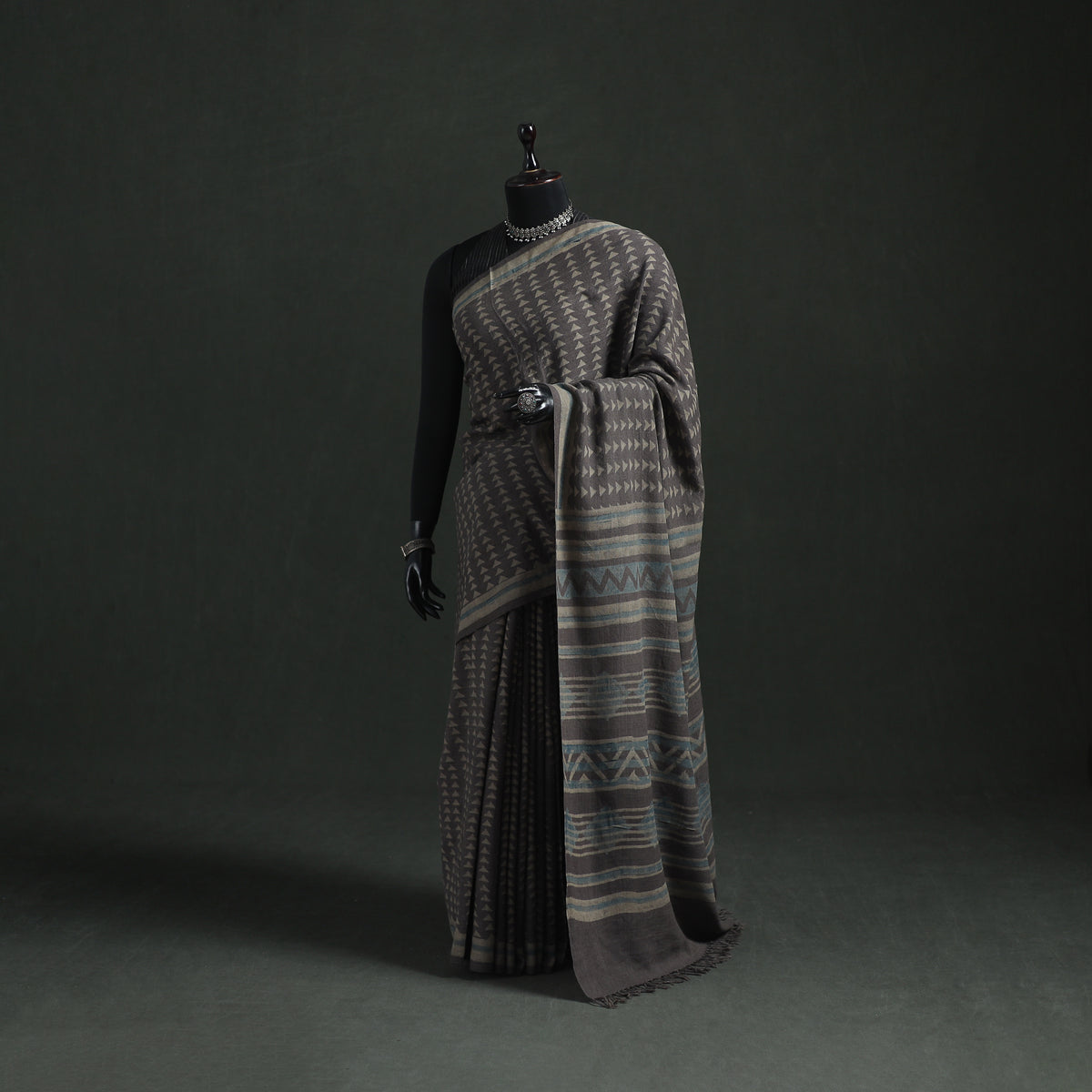 Pure Merino Wool Hand Block Akola Prints Saree 02