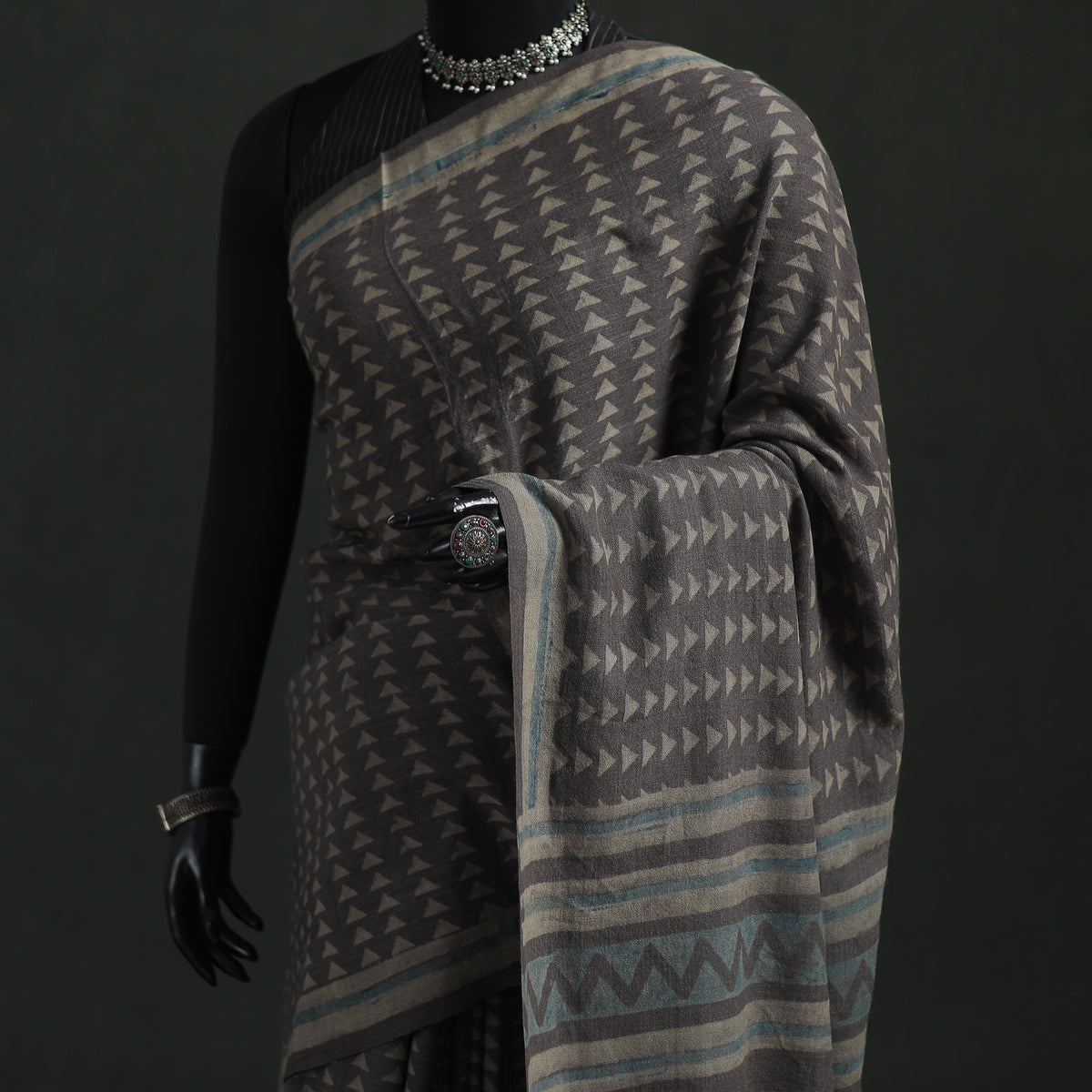 Pure Merino Wool Hand Block Akola Prints Saree 02