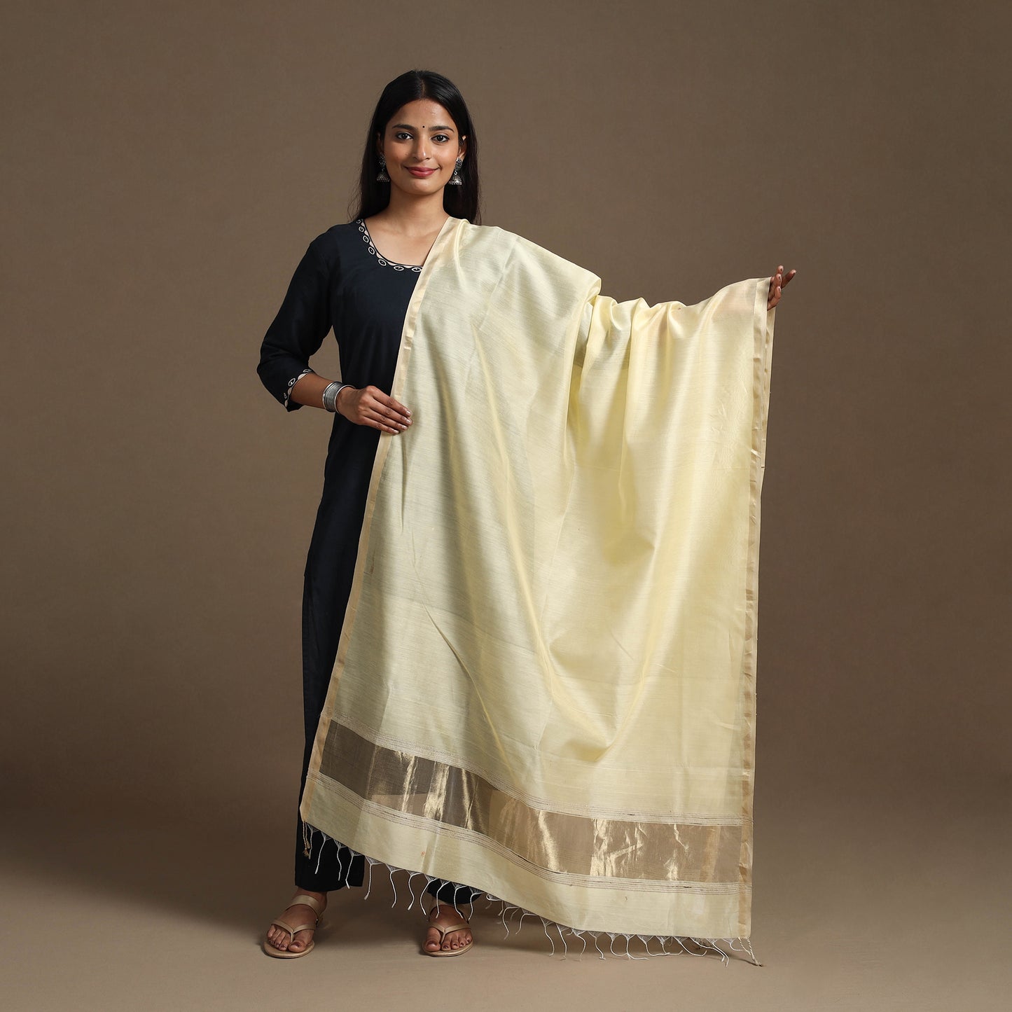 Yellow - Handloom Silk Cotton Maheshwari Dupatta 08