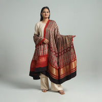 Red - Ajrakh Modal Silk Dupatta with Zari Border 12