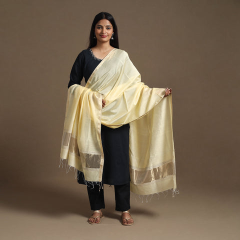 Yellow - Handloom Silk Cotton Maheshwari Dupatta 08