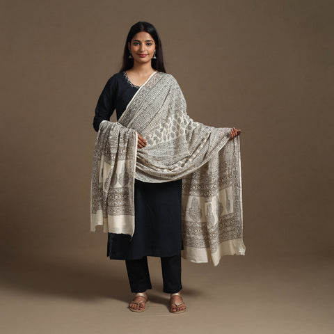 Beige - Block Printed Natural Dyed Cotton Bagh Dupatta 09