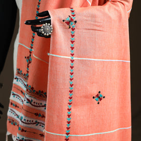 Peach - Kantha Hand Embroidered Khes Handwoven Cotton Dupatta 28