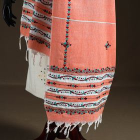 Peach - Kantha Hand Embroidered Khes Handwoven Cotton Dupatta 28