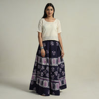 Purple - Hand Batik Printed Running Stitch Cotton Long Skirt 38