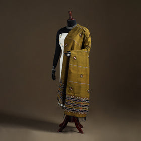 Brown - Kantha Hand Embroidered Khes Handwoven Cotton Dupatta 29