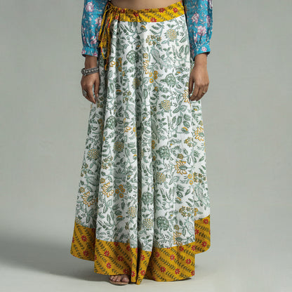 Grey - Sanganeri Block Printed Cotton Long Skirt