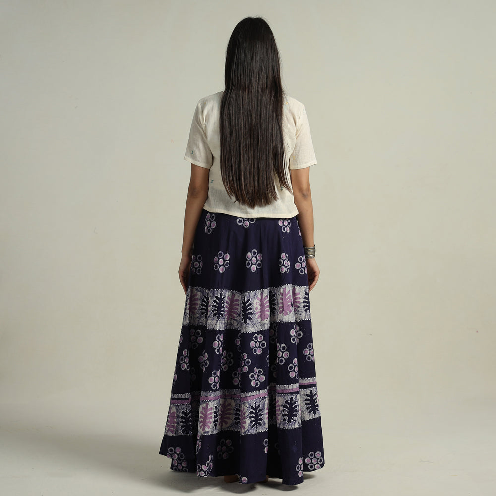 Purple - Hand Batik Printed Running Stitch Cotton Long Skirt 38