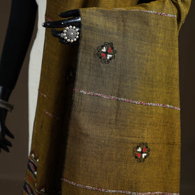 Brown - Kantha Hand Embroidered Khes Handwoven Cotton Dupatta 29