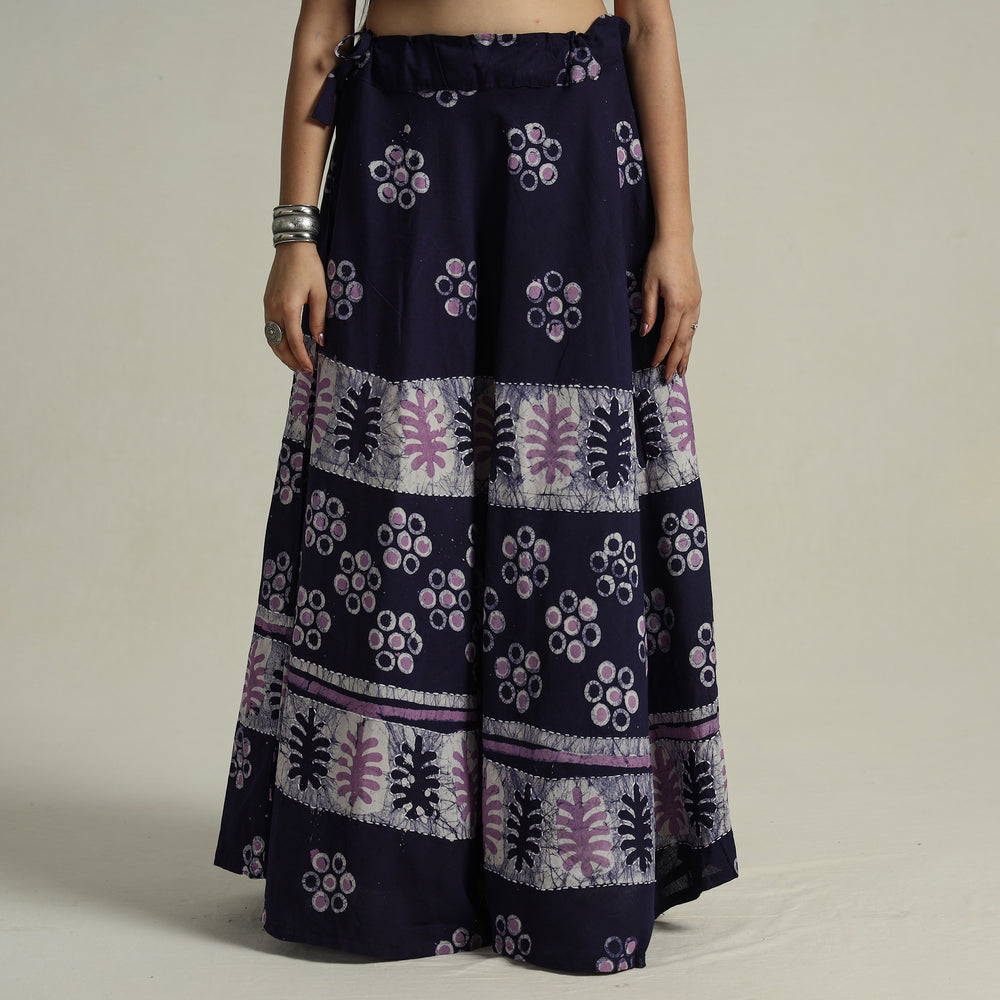 Purple - Hand Batik Printed Running Stitch Cotton Long Skirt 38