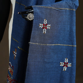 Blue - Kantha Hand Embroidered Khes Handwoven Cotton Dupatta 30