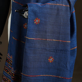 Blue - Kantha Hand Embroidered Khes Handwoven Cotton Dupatta 31