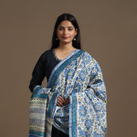 Blue - Block Printed Chanderi Silk Sanganeri Dupatta 13