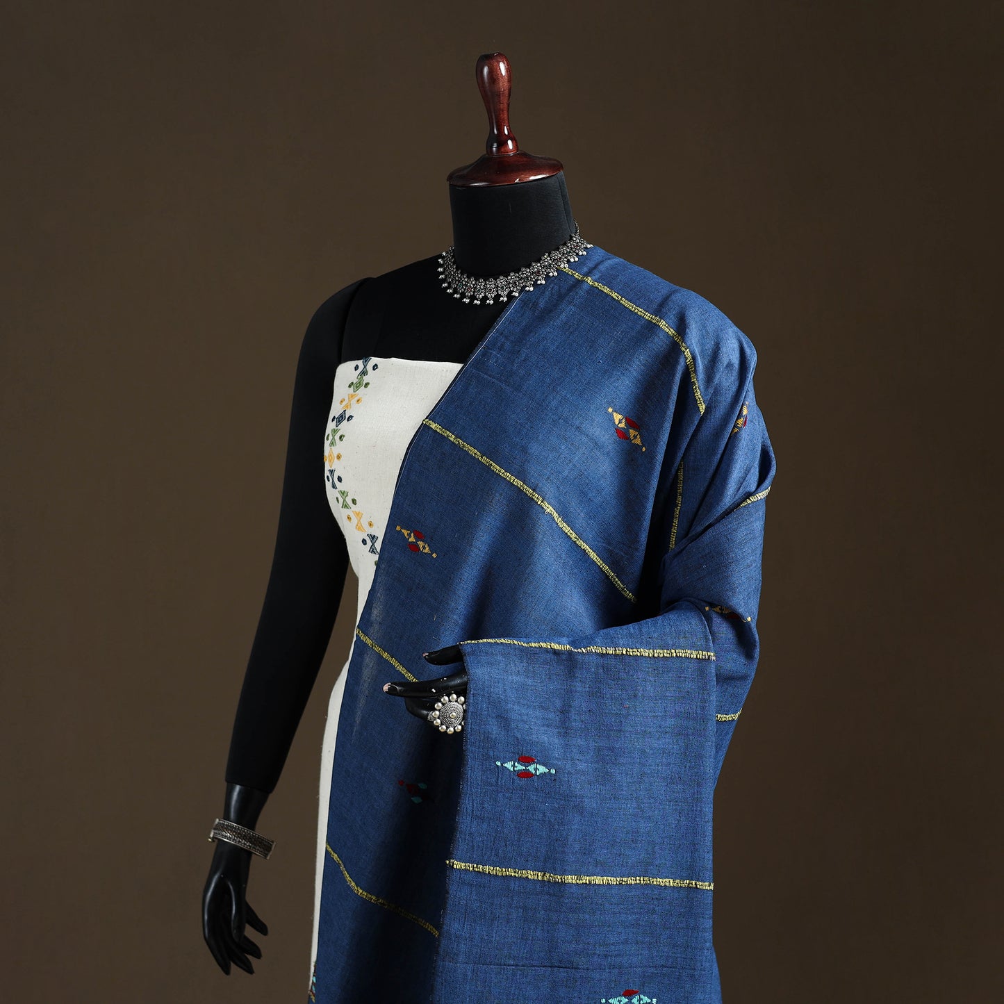 Kantha Hand Embroidered Khes Handwoven Cotton Dupatta 32