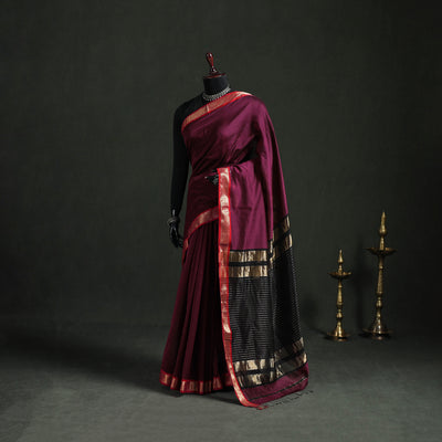 Handloom Zari Border Maheshwari Silk Saree 14
