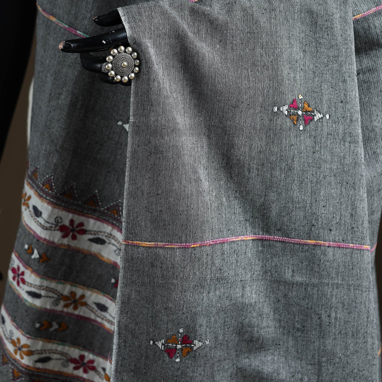 Kantha Hand Embroidered Khes Handwoven Cotton Dupatta 33