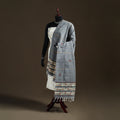 Grey - Kantha Hand Embroidered Khes Handwoven Cotton Dupatta 34
