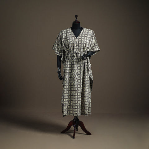 Ajrakh hand block print natural dyed cotton long kaftan 15
