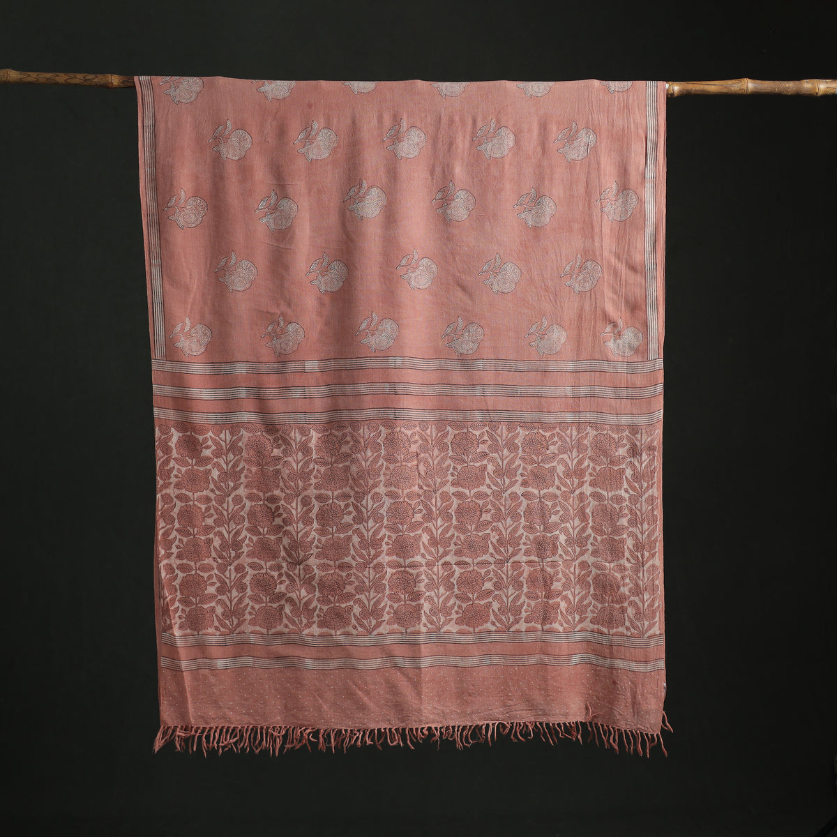 Pure Merino Wool Hand Block Akola Prints Saree 07